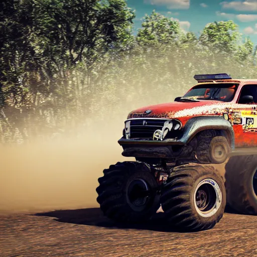 Prompt: A pug driving a monster truck, 8K, HDR, cinematic