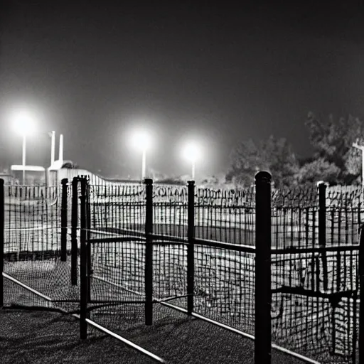 Image similar to nightmare beasts at a playground at night, photograph