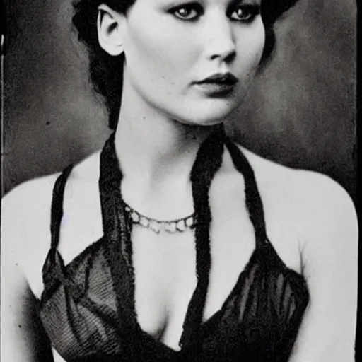 Image similar to victorian photograph of grace jennifer lawrence, angelina jolie, 1 8 9 0 s photography, 1 9 0 0, realistic face, symmetrical face, studio photograph, grainy, edwardian, old photo