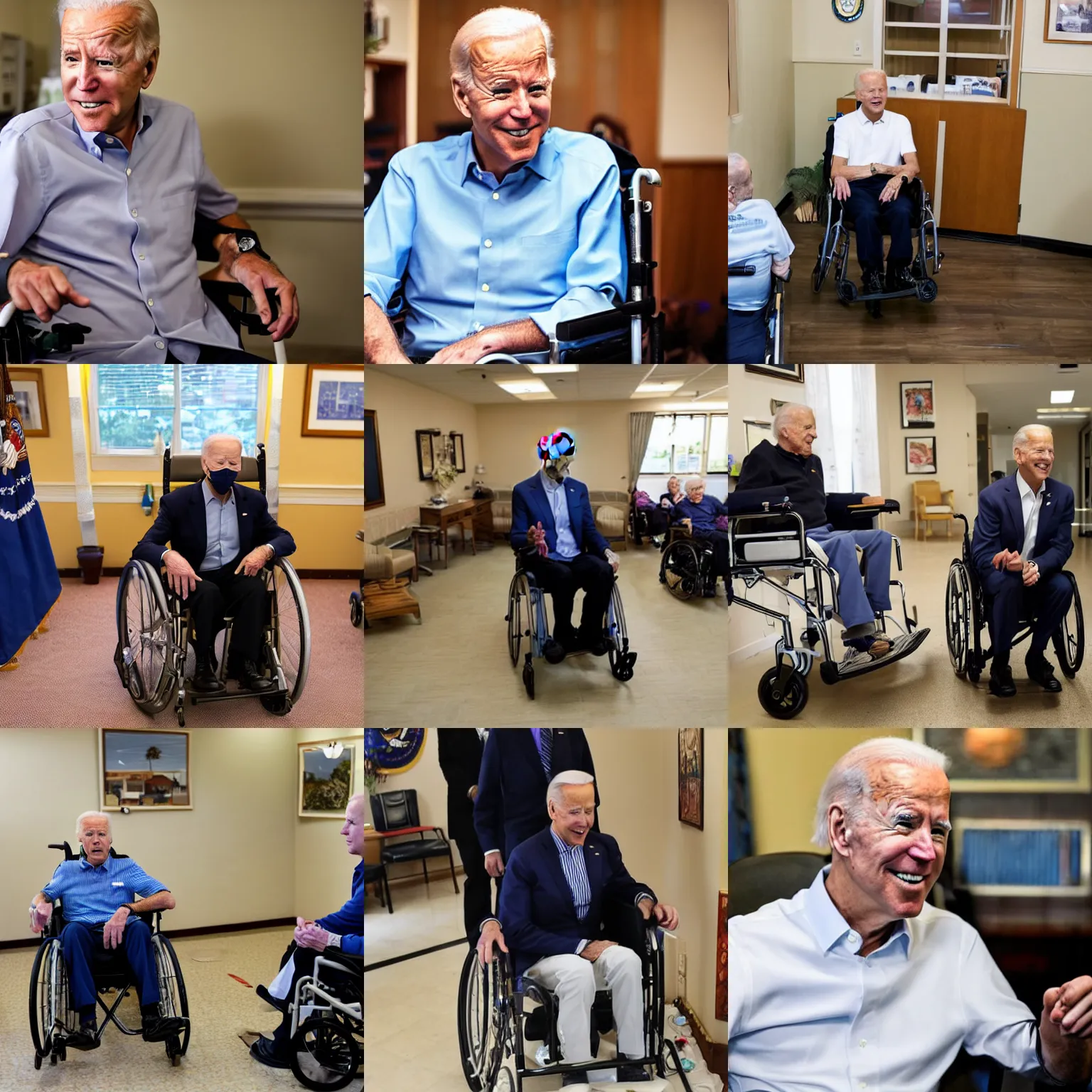 Prompt: Joe Biden in a nursing home in a wheelchair, 8k, photo