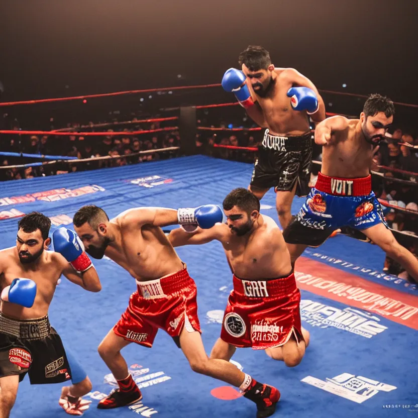 Image similar to landscape photography of a boxing match between rohit sharma and virat kohli in the ring, ultra realistic, highly detailed, canon 3 5 mm photography