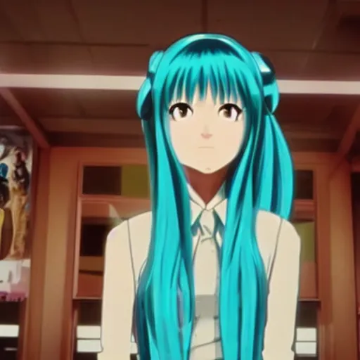 Prompt: a screenshot of hatsune miku in the film pulp fiction ( 2 0 0 1 )