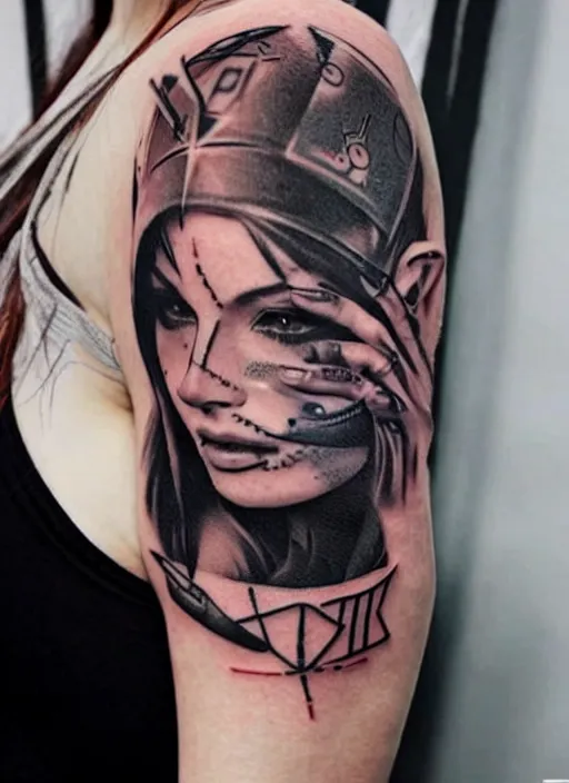 Prompt: tattoo of a cyberpunk female