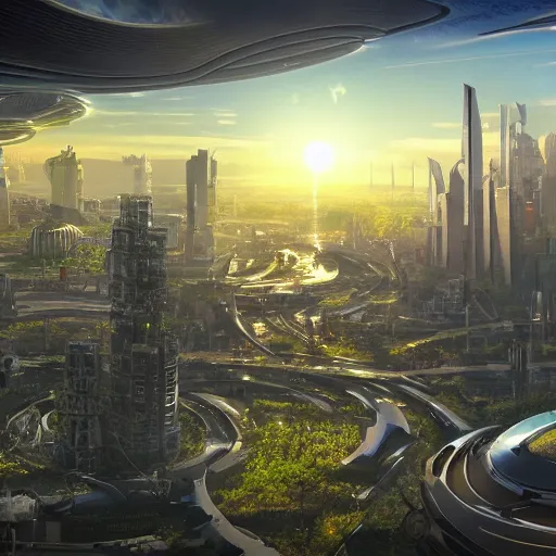 Prompt: futuristic solarpunk utopian cityscape, 4 k - hd photo