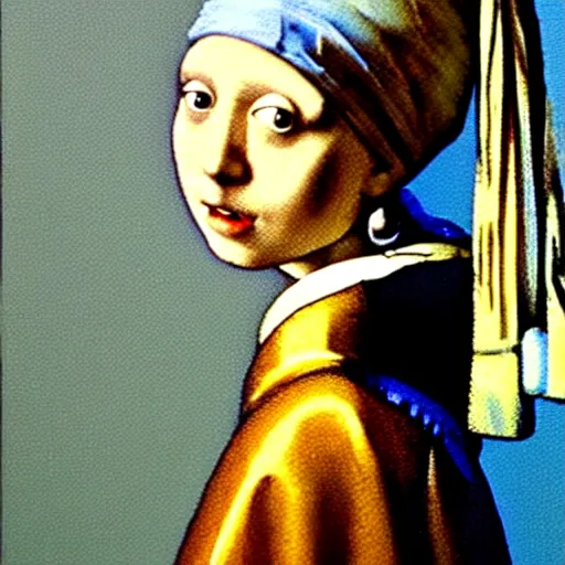 Image similar to painting of the girl with the pearl earring as a teletubbies, in the style of johannes vermeer