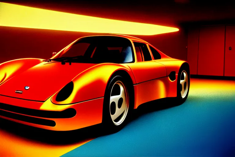 Image similar to designed by giorgetto giugiaro stylized poster of a single 9 5 9 concept, thick neon lights, ektachrome photograph, volumetric lighting, f 8 aperture, cinematic eastman 5 3 8 4 film