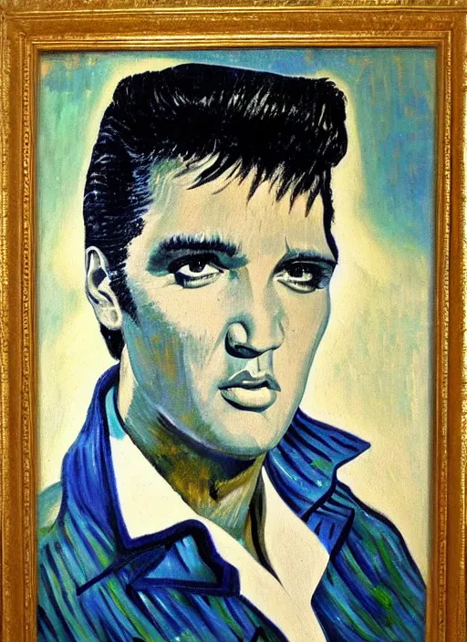 Image similar to oil painting of elvis presley by van gogh