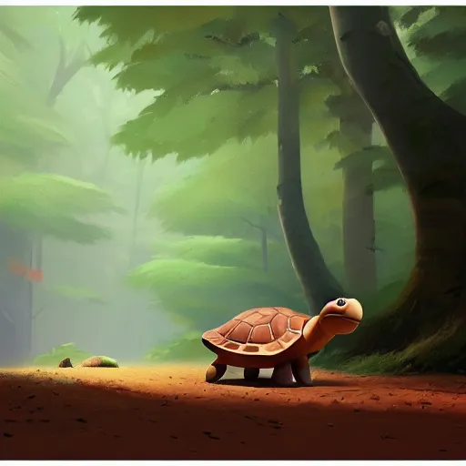 Image similar to Goro Fujita a tortoise walking through the forest, painting by Goro Fujita, sharp focus, highly detailed, ArtStation