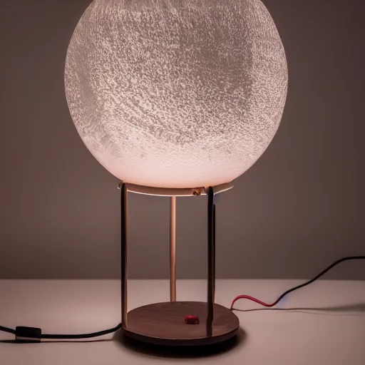 Prompt: Product photography of a mysterious glass placenta lamp, beautiful ambient light, perfect composition, 8k photography