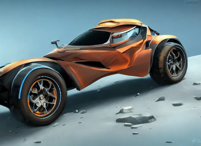 Image similar to wide view shot of a new car for 2 0 3 2 with offroad tires installed. style by petros afshar, christopher balaskas, goro fujita, and rolf armstrong. car design by dmc.