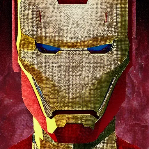 Image similar to mosaic portrait of iron man with robot ears by Saimir Strati, 4k, intricate details, fire