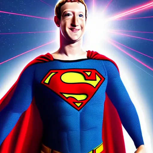 Image similar to mark zuckerberg as a superman with laser beams shooting out of his eyes