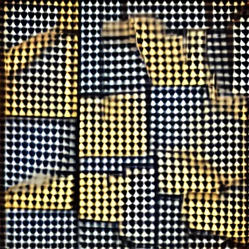 Image similar to It's 1:40 am and you get this great effect with the wall of the hotel across from ours. The whole vertical plate of waffles. The Goliath checkerboard. Certain squares emanate a flickering light--this indicates a TV on in an otherwise lightless room. Some bob in unison, on the same channel. Swathes of bobbing synchrony. Tomorrow, they will dine together in PJs and drab mess halls. They will never know they shared this flickering dance.