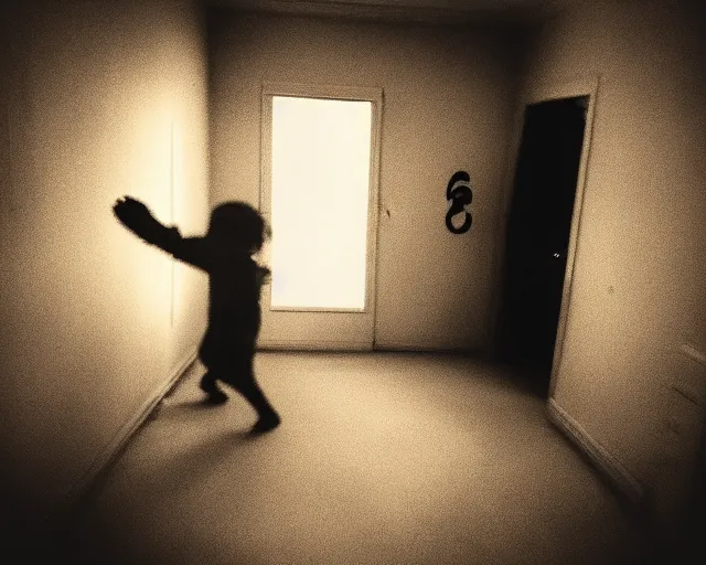 Image similar to horror demon evil transparent spirit attacks in baby - room interior photo shot on iphone, dynamic pose, close body shot, sharp focus, grainy, corpse, paranormal, long exposure, flashlight, night, total darkness, poltergeist, aberrations,