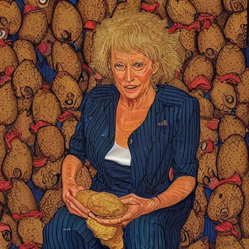 Prompt: yo mama is so poor ducks throw bread at her, rennaissance masters portrait, jean giraud portrait, intricate details