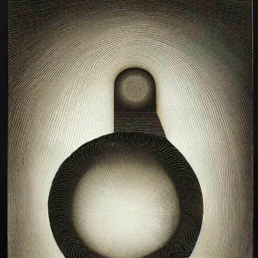 Image similar to A kinetic sculpture. A rip in spacetime. Did this device in his hand open a portal to another dimension or reality?! illuminated manuscript by Kay Sage exciting