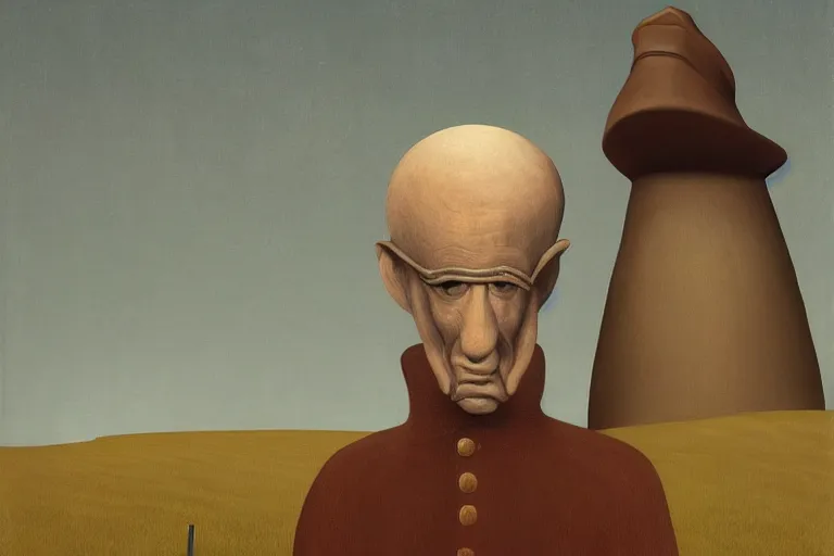 Image similar to Man with a gigantic nose banished from the village, by Grant Wood, Brian Despain, surrealism, figurativism, Giorgio de Chirico, brutalism, artstation