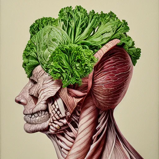 Image similar to the anatomy of a head of lettuce, an ultrafine detailed painting by james jean, octopath traveler, behance contest winner, vanitas, angular, altermodern