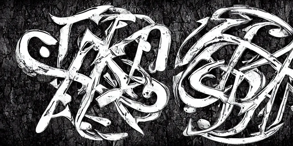 Prompt: the word subsume in death metal typeface, symmetrical, super detailed, chrome, shiny