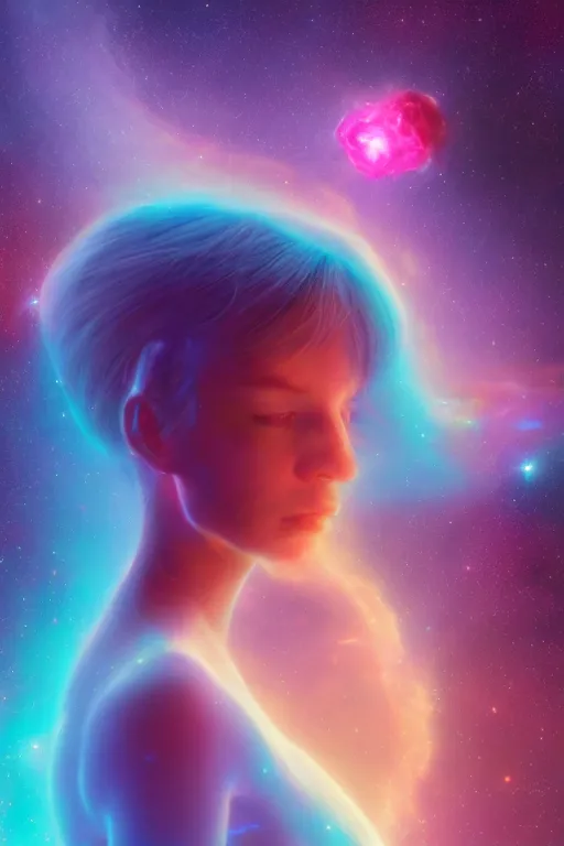 Image similar to A beautiful portrait of a single female cosmic being with a nebula as its body by Beeple, 8K, UHD , Trending on artstation.