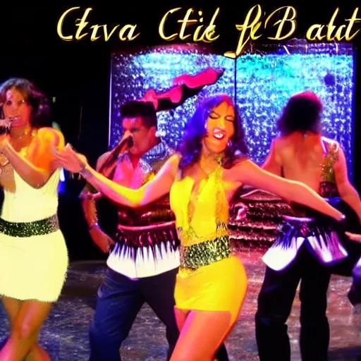 Prompt: latin dance band in the style of natalia agatte. lively. colorful. hd.