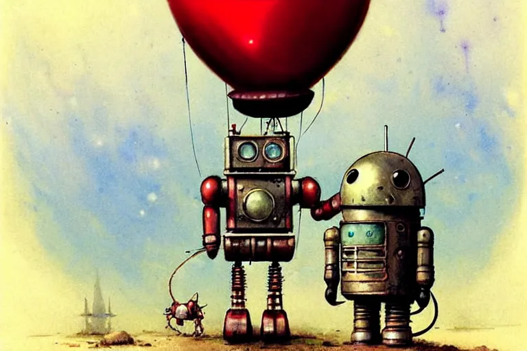 Prompt: adventurer ( ( ( ( ( 1 9 5 0 s retro future robot android mouse rv balloon robot. muted colors. ) ) ) ) ) by jean baptiste monge 9 9 9 9 9 9 9 9 9 9 9 9 9 9 9 chrome red