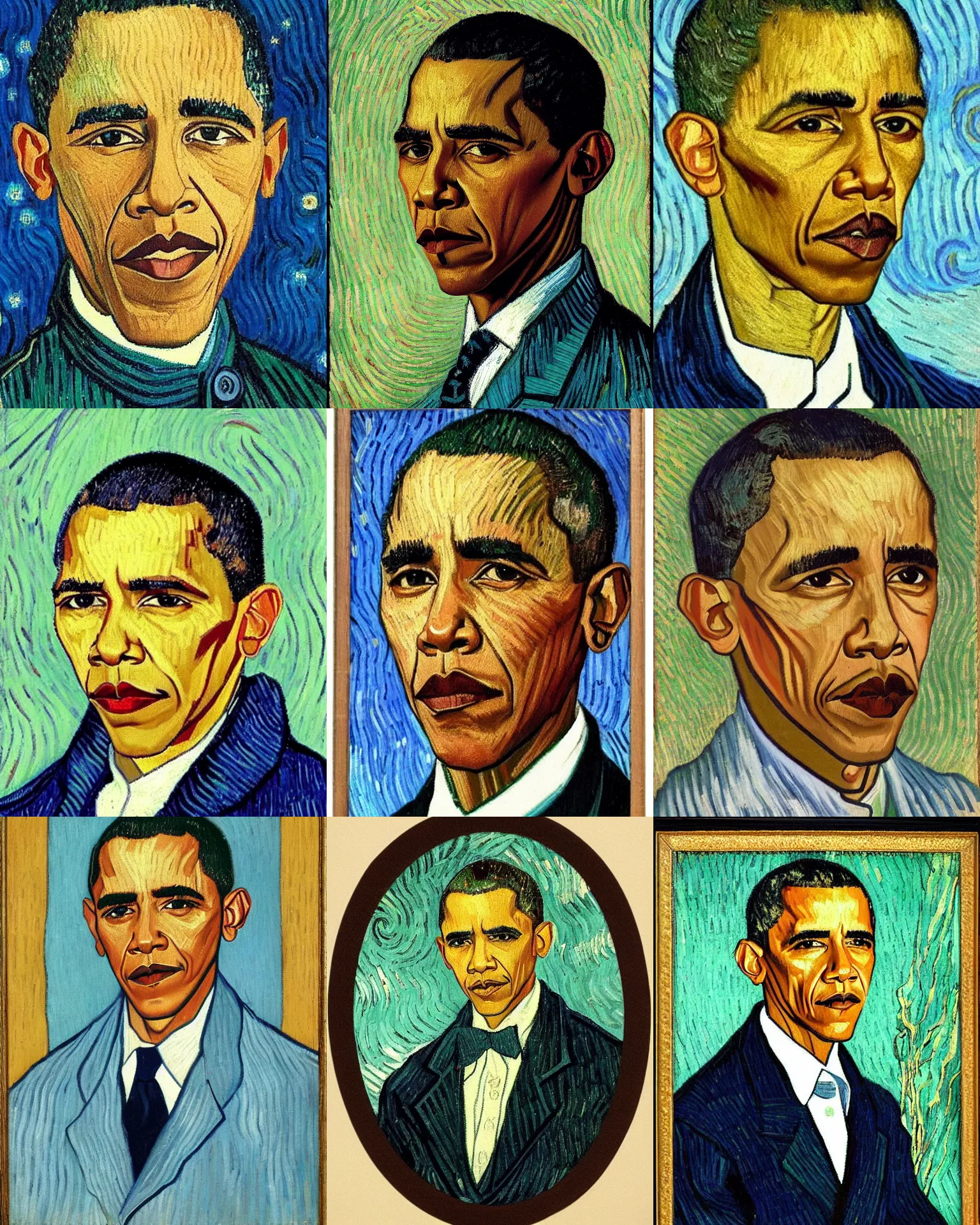 Prompt: Barack Obama Self-portrait without a beard by Vincent van Gogh