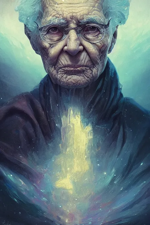 Image similar to the look of an elderly person 4 2 2 4 full of wrinkles and imperfections by artgem and greg rutkowski, highly detailed, high contrast, light reflection, trippy, nebula, trending on artstation