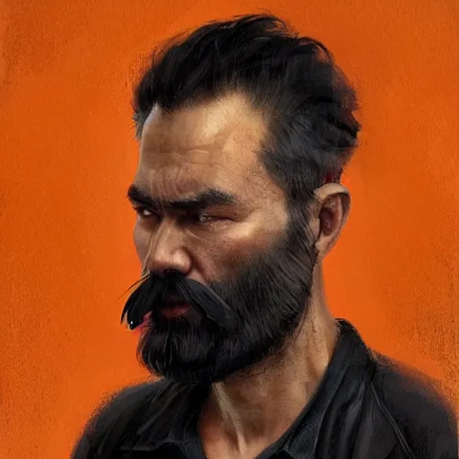 Image similar to portrait of a man by greg rutkowski, he is about 4 0 years old, mixture between vietnamese, persian and texan, bald with beard, very tall and slender, he is wearing a utilitarian jumpsuit, highly detailed portrait, digital painting, artstation, concept art, smooth, sharp foccus ilustration, artstation hq