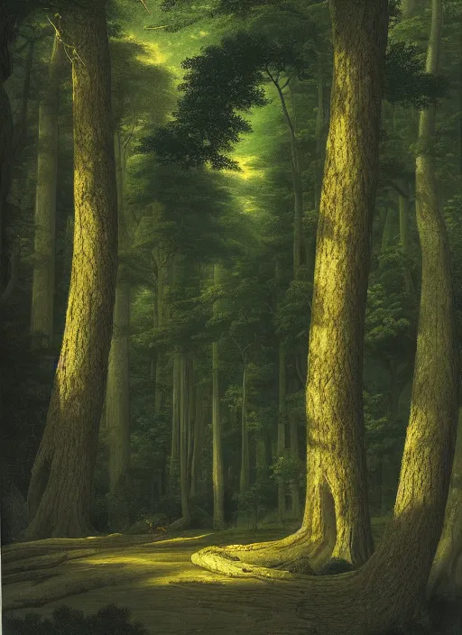 Image similar to a forest with extremely thin tall trees, magically dense, calm serene atmosphere, by asher brown durand, by yoshitaka amano