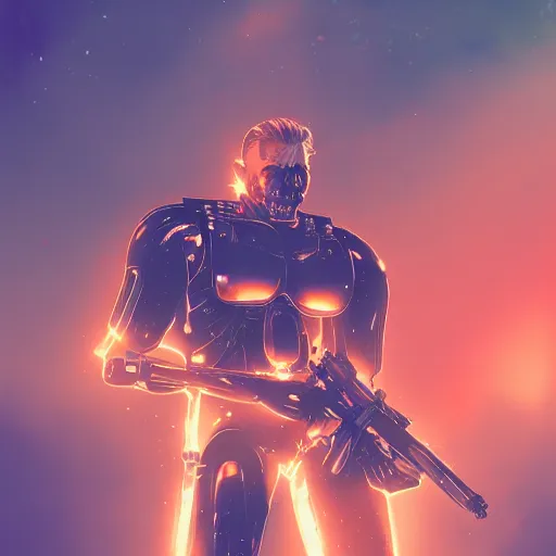 Image similar to James Cameron as the T-800 Terminator, ambient lighting, 4k, anime key visual, lois van baarle, ilya kuvshinov, rossdraws, artstation