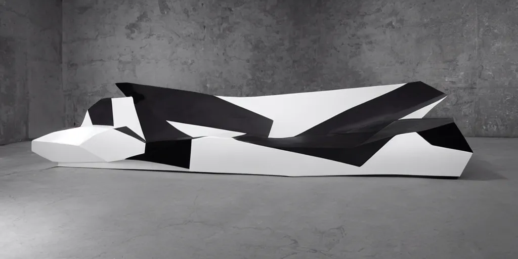 Prompt: modern sofa inspired by the f 1 1 7 nighthawk, designed by zaha hadid, product image, photography
