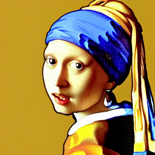 Image similar to orange cat with a pearl earring by jan vermeer, oil painting ， headshot, 8 k