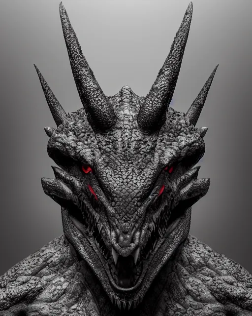 Prompt: portrait of an ominous, strong dragon, photorealistic, 8 k