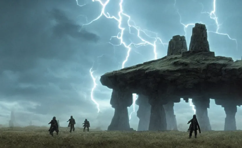 Prompt: screenshot portrait of Luke Skywalker in a windy lightning battlefield with scattered ruins of a fiery jedi rock temple, surrounded by giant AT-AT walkers, with young jedi army behind him, iconic scene from 1970s film by Stanley Kubrick, last jedi, 4k HD, cinematic lighting, beautiful portrait of Mark Hammill, moody scene, stunning cinematography, mcu effects, anamorphic lenses, kodak color film stock