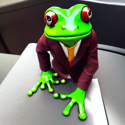 Prompt: frog wearing a suit smoking a cigar