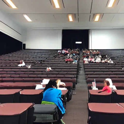 Image similar to gorilla taking an exam in an auditorium full of people