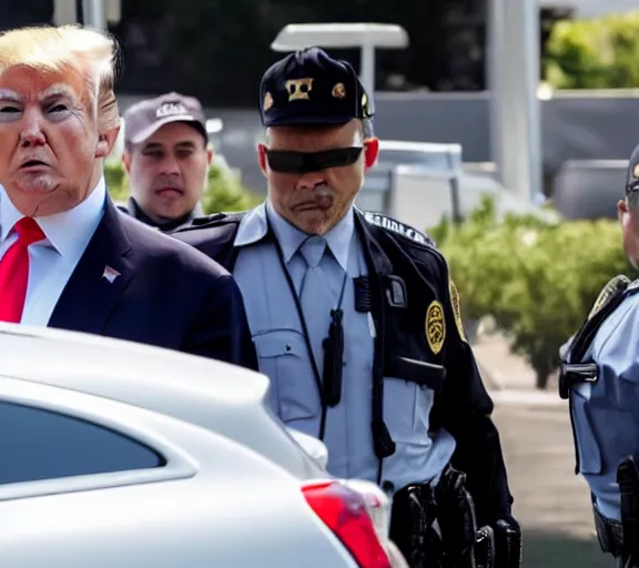 Image similar to Candid photo of Donald Trump being arrested by three FBI agents, Reuters, AP Press photo, long lens, sony a7s camera, 4K