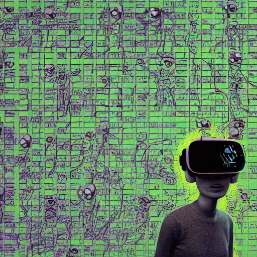 Image similar to pepe the frog wearing vr headset, bitcoin and crypto graphs and charts in walls, cinematic horror by chris cunningham, junji ito, aleksandra waliszewska, richard corben, norman rockwell, highly detailed, vivid color, beksinski painting, part by adrian ghenie and gerhard richter. gamma glitched, art by takato yamamoto. masterpiece