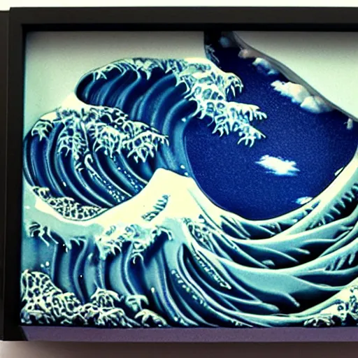 Image similar to claymation, 3 d clay sculpture, made of clay, nick park, aardman, ( ( ( ( great wave off kanagawa ) ) ) )