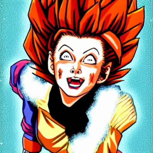 Image similar to portrait of lucille ball in the style of dragon ball z, super saiyain