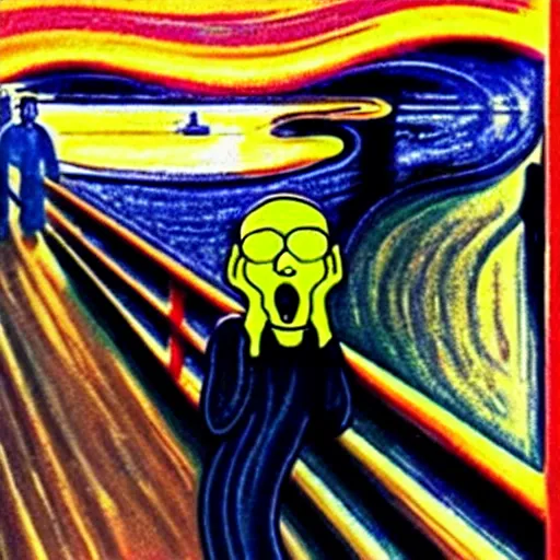 Image similar to the scream with with homer simpson by artist edvard munch