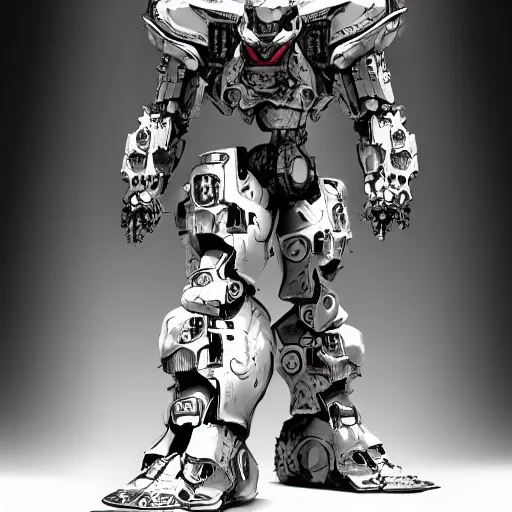 Image similar to cinematic higly detailed intricate skull mecha armor futuristic made of a hard white metallic surface with dramatic lighting