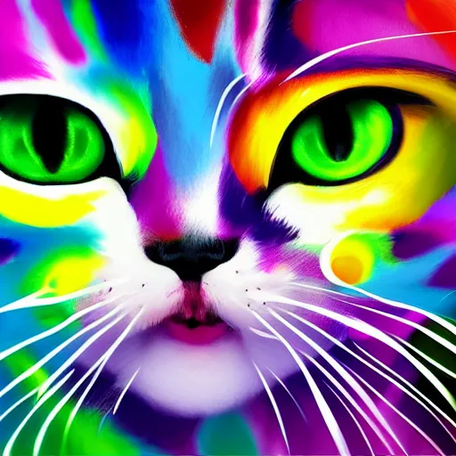 Prompt: Portrait of a realistic magical kitten with an abstract paint splash background