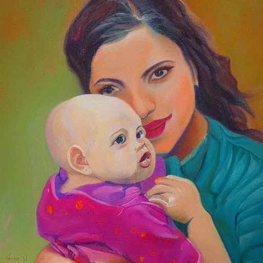 Image similar to a beautiful painting of a gorgeous young mother