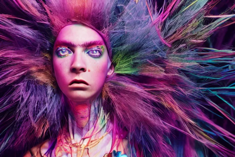 Prompt: 35mm color, lost photo, identity, portrait, fashion shoot, weird, random, strange, hyperdetailed, photorealistic, high fashion, interesting, techno club, by David la chapelle and WETA digital, Vogue magazine, ID magazine, octane rendering, cinematic, hyperrealism, octane rendering, 8k, depth of field, bokeh. iridescent accents. vibrant.