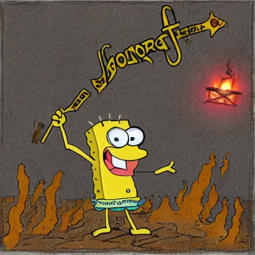 Image similar to Sponge Bob visiting Dante's inferno