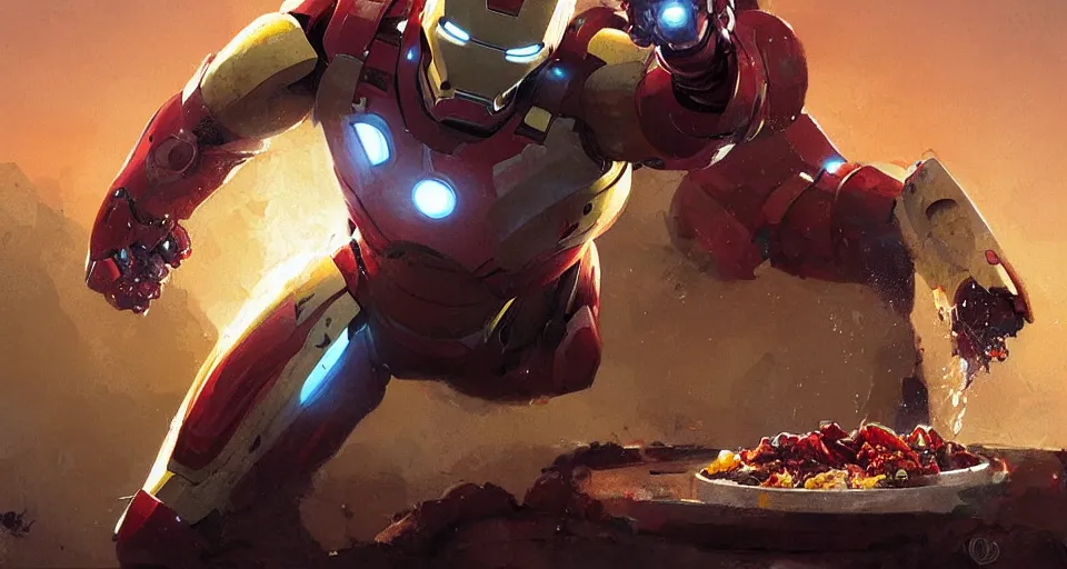 Prompt: Ironman eat tajine, digital art, ultra realistic, ultra detailed, art by greg rutkowski