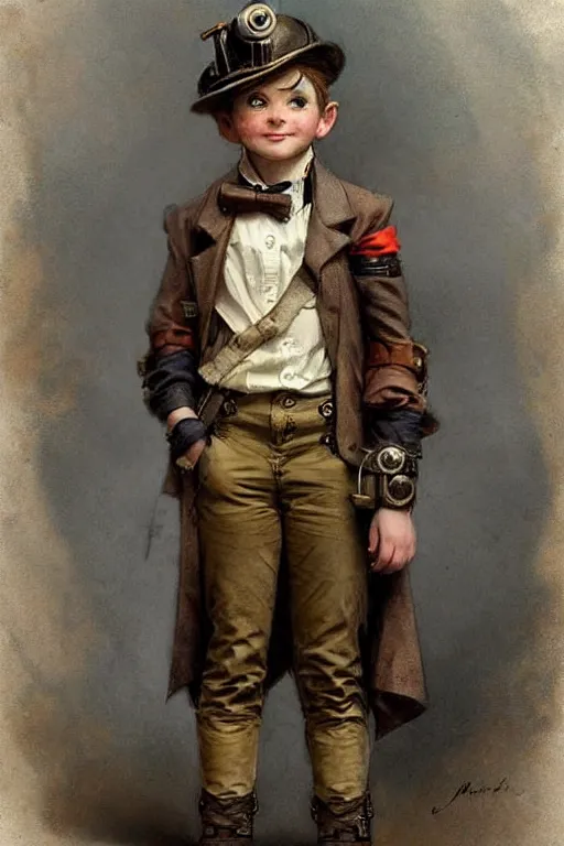 Prompt: ( ( ( ( ( 2 0 5 0 s retro future 1 0 year boy old adventurer super scientest in steampunk mechanics costume full portrait. muted colors. ) ) ) ) ) by jean - baptiste monge!!!!!!!!!!!!!!!!!!!!!!!!!!!!!!