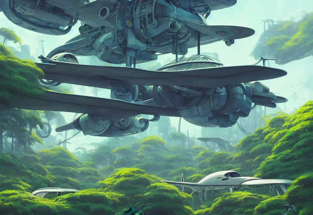 Prompt: chubby futuristic abandonned airplane in an alien jungle, intricate oil painting, high detail illustration, sharp high detail, manga and anime 1 9 9 9, official fanart behance hd artstation by jesper ejsing and makoto shinkai, 4 k,